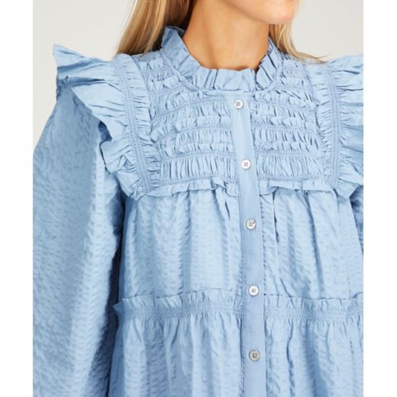 Sea Blue Sevyn Solid Seersucker Long Sleeve Button Dress - Picture 3 of 7